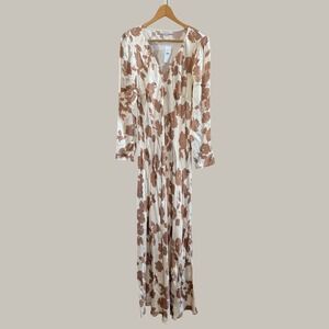 LOFT NWT Ivory/Tan LS V-Neck Polished Pearl Floral Maxi Bias Plus Size 14 Dress